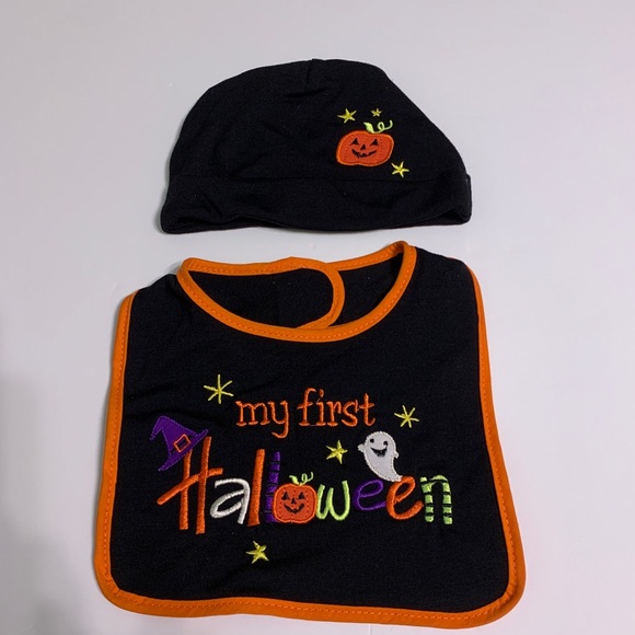 Baby’s First Halloween Embroidered Bib & Hat - Picture 1 of 1